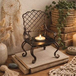 Vintage Mini Chair Candle Holder | Boho Black Metal Decor